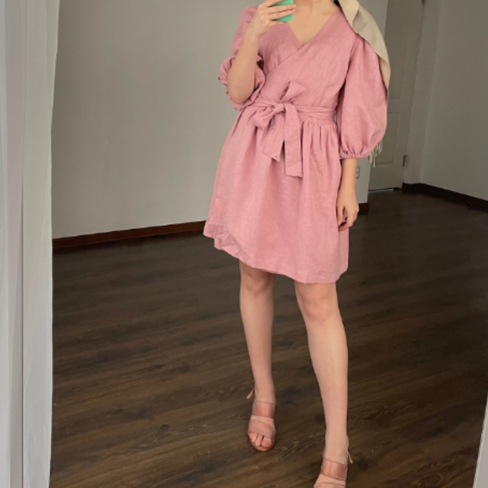 Linen wrap dress sample sale NWT